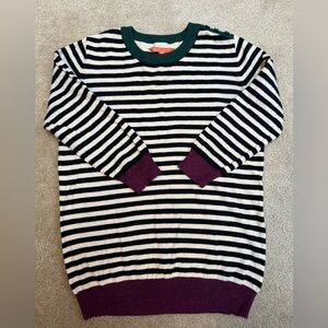 Modcloth Black and White Striped Sweater with Purple Trim
